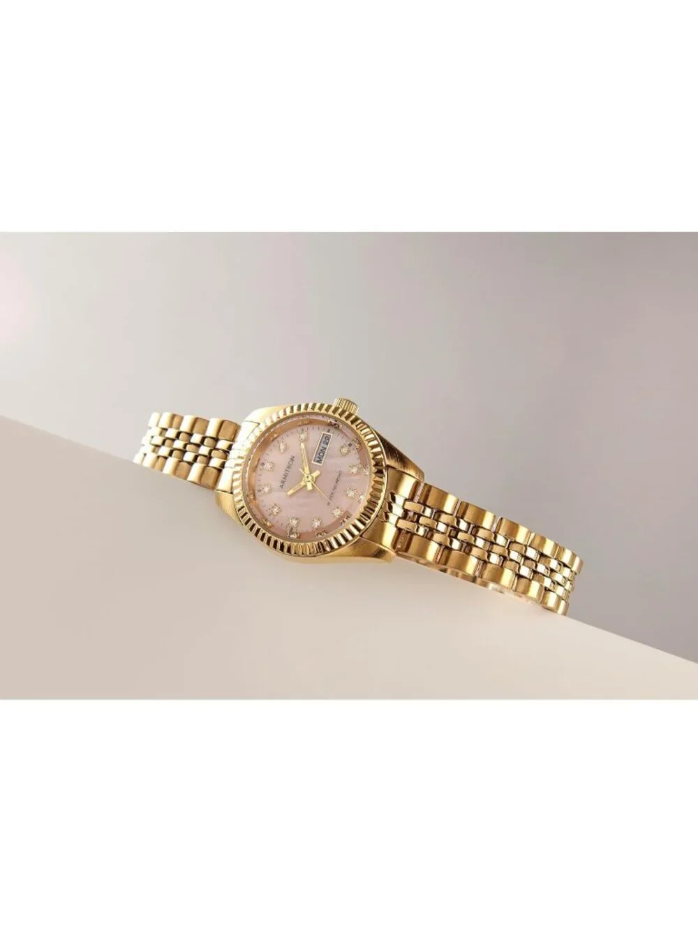 Armitron Women's Gold Pink Genuine Crystal Accented Bracelet Round Luxury Watch - Picture 4 of 6